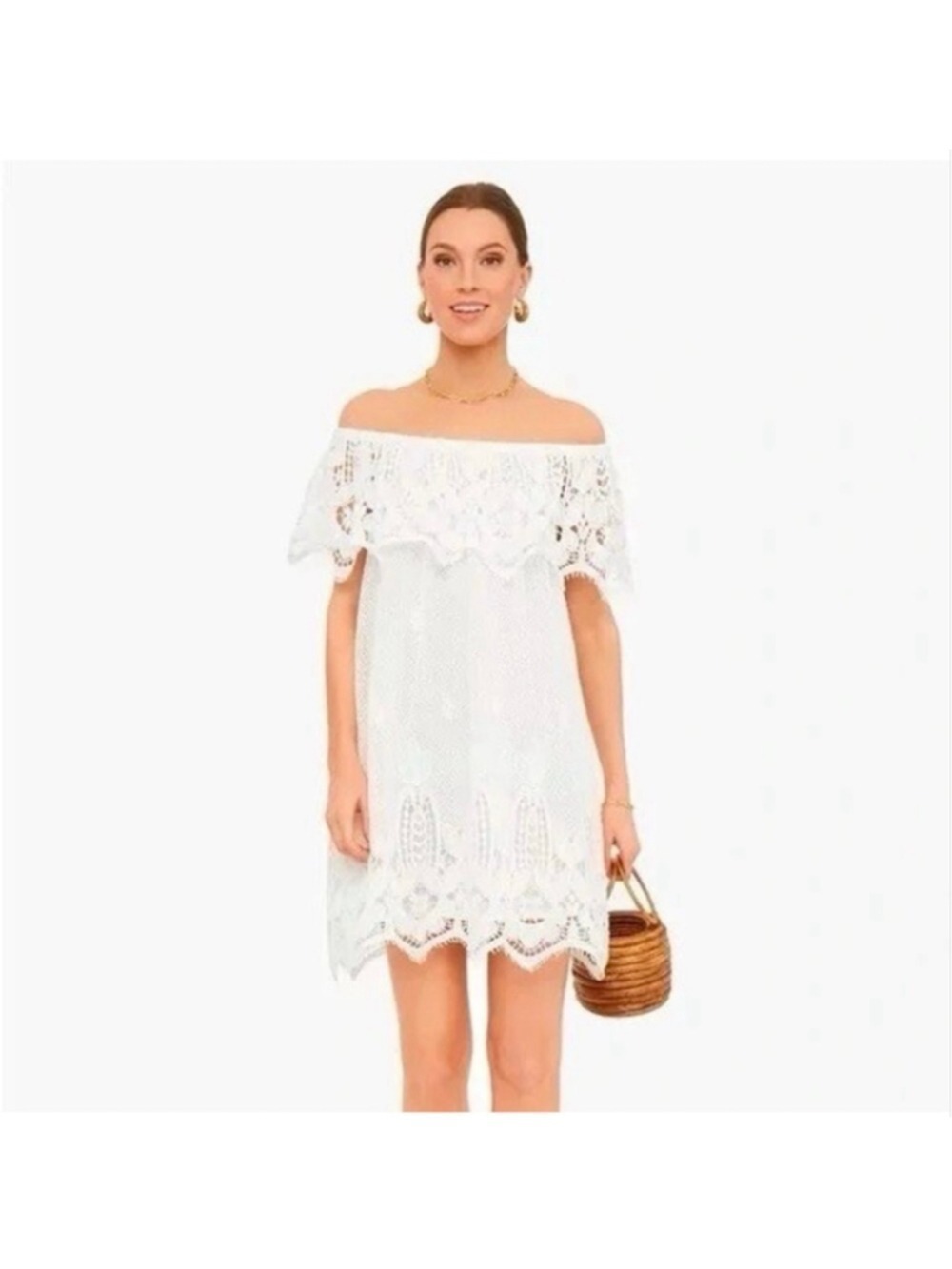 Tuckernuck Avalon Off Shoulder White Lace Mini Dress NWT Size S